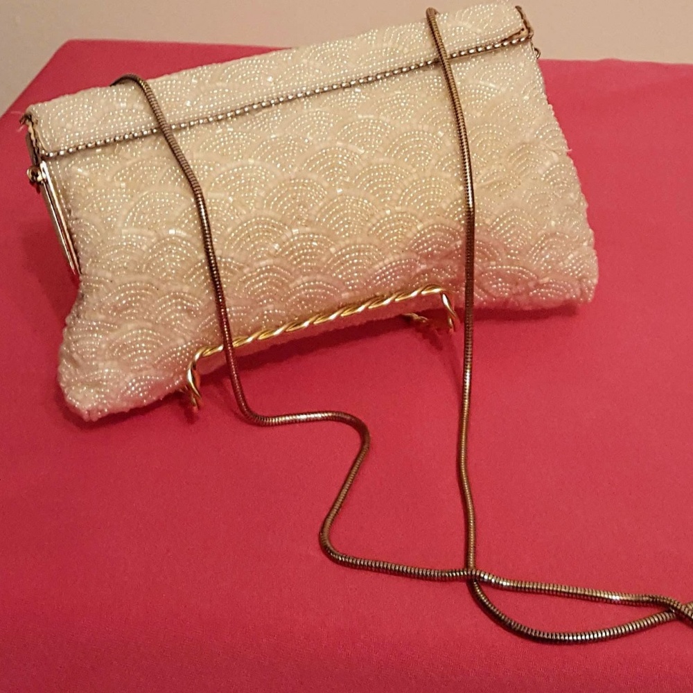 Vintage 1950s Ivory Beaded Handbag by Walborg